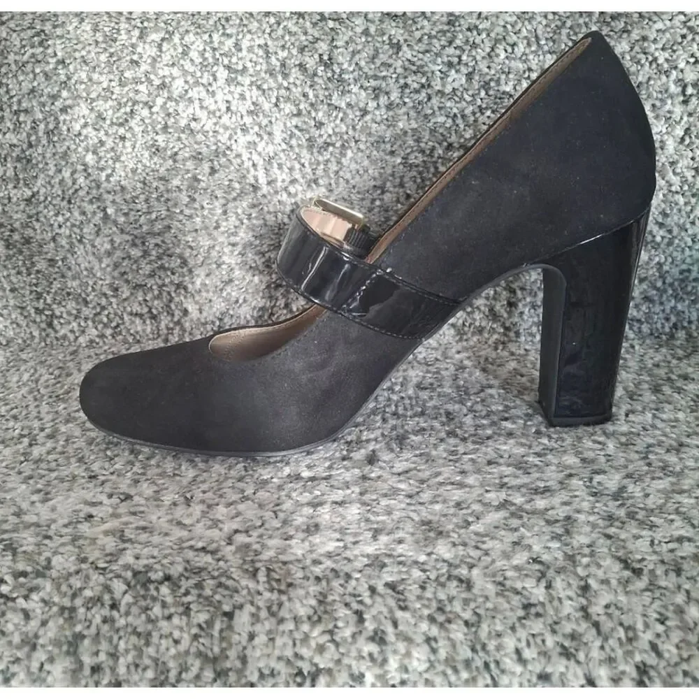 Vintage Jaclyn Smith Mary Jane Buckle Heel Pump Shoe Black 9M Dark Academia Goth